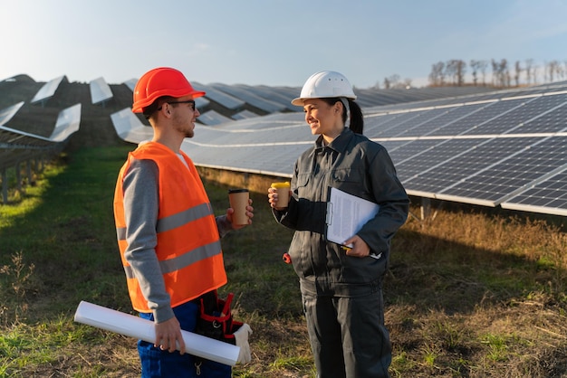 Business team of engineers discussing efficient plan of construction energy batteries