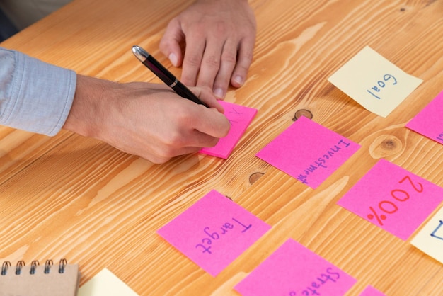 Business team gather on table brainstorming and writing creative idea fervent