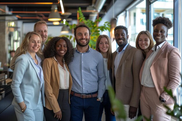 Photo business team group meeting office smile happy