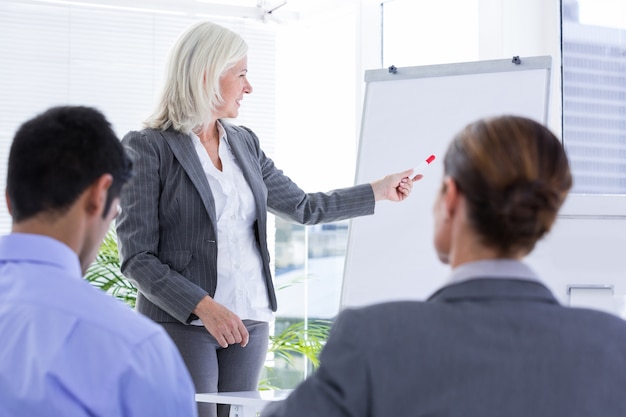 Business team looking at white screen 