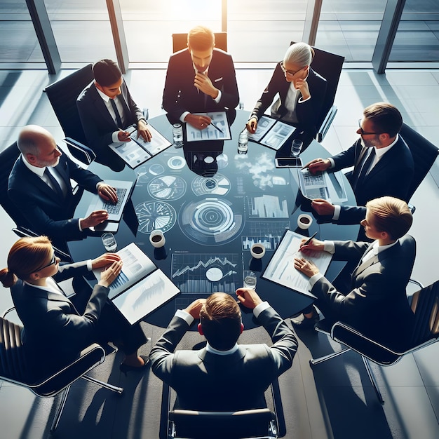 Business Team Meeting Group of Professionals Collaborating Around Table Microstock Image