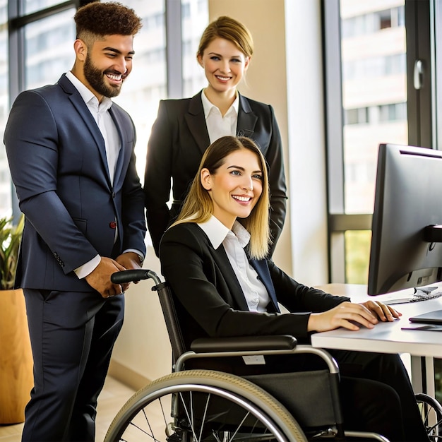 Business team promoting the inclusion of women with physical disabilities