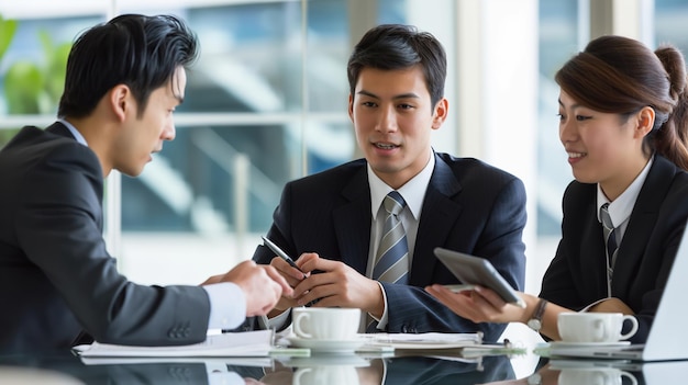 Business team of smiling people having a conversation at a business conference