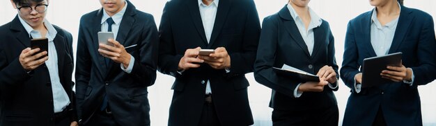 Photo business team standing in line for job recruitment concept shrewd