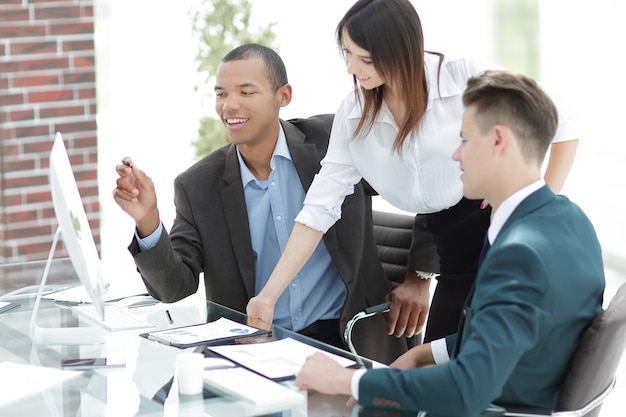 Business team in the workplace in the office.photo with copy space