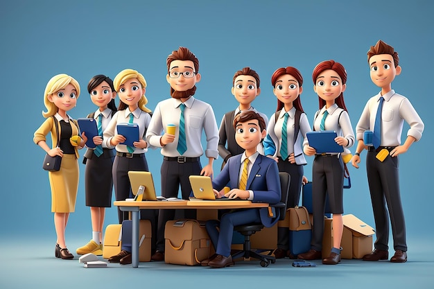 Business teamwork concept 3d illustration Cartoon characters A working team of professionals