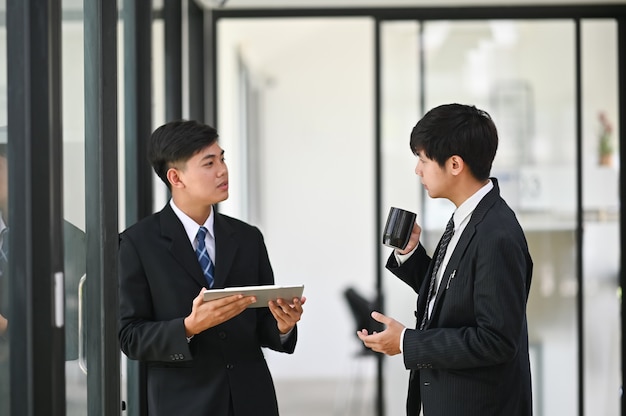 Business together talking with coffee time moment.