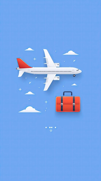 Business travel airplane and briefcase flat design illustration