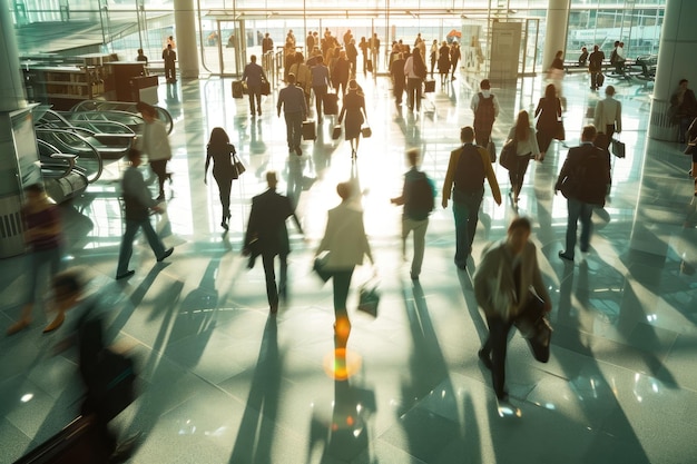 Business travelers navigating a busy airport