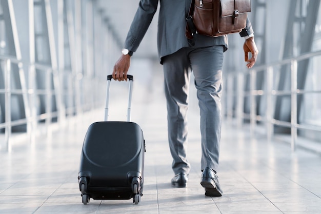 Business Trip Businessman Carrying Suitcase Back View