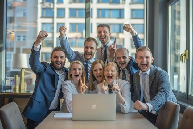 Photo business victory giving a thumbsup