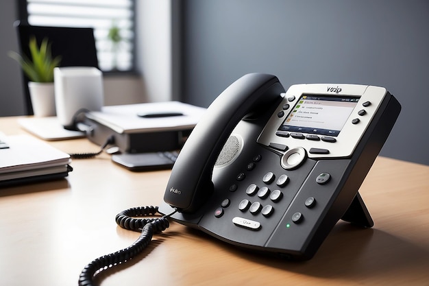 Photo business voip phone in the office close up