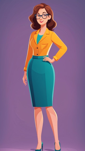 Photo business woman cartoon character vector illustration of businesswoman on purple background