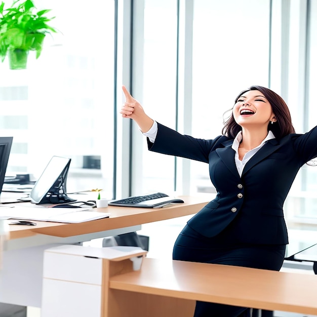 Business woman celebrates successful deal at office ai generated