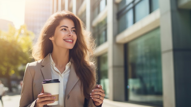 Business woman in formal dress standing outdoors in the city during the day