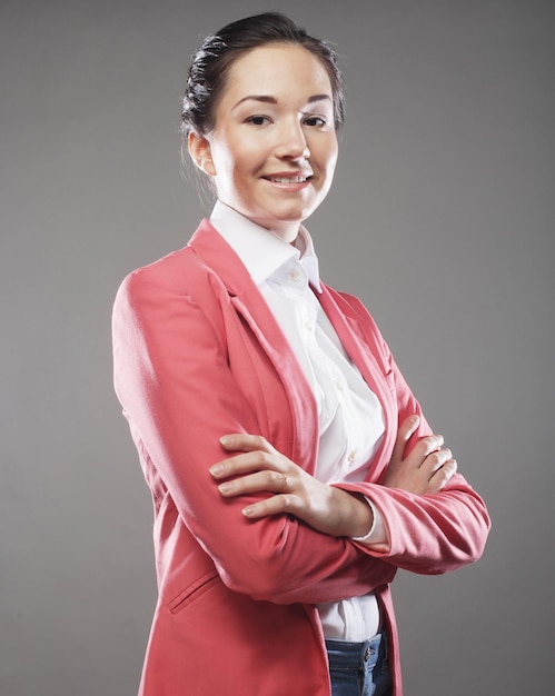 Business woman on gray background