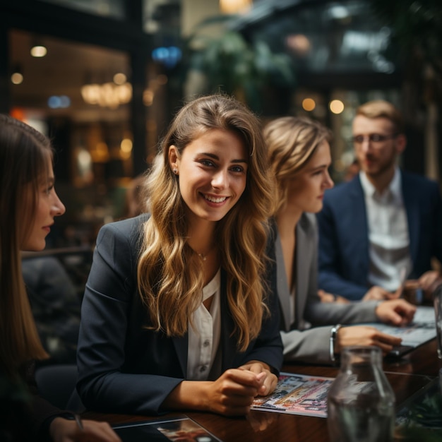 Business woman having a discussion with her team in an office