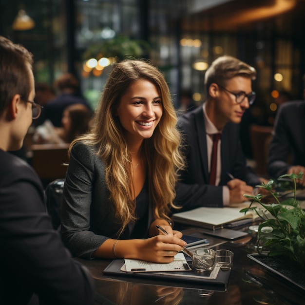 Business woman having a discussion with her team in an office