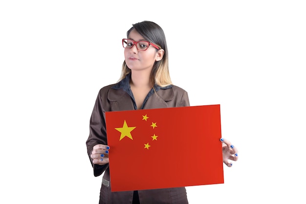 Business Woman Holding the Chinese Flag