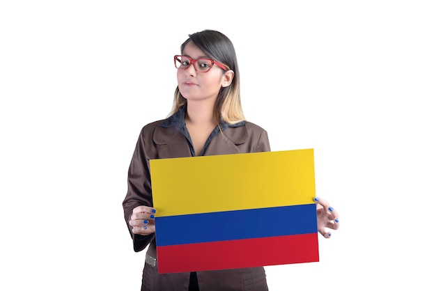 Business Woman Holding the Colombian Flag