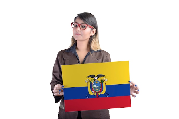 Business Woman Holding the Ecuadorian Flag