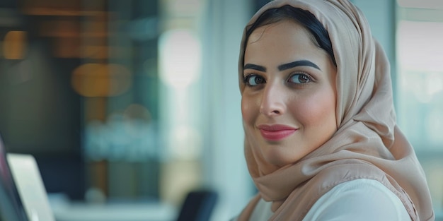 business woman in office using laptop at work Generative AI