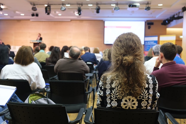 Business woman and people Listening on The Conference business concept