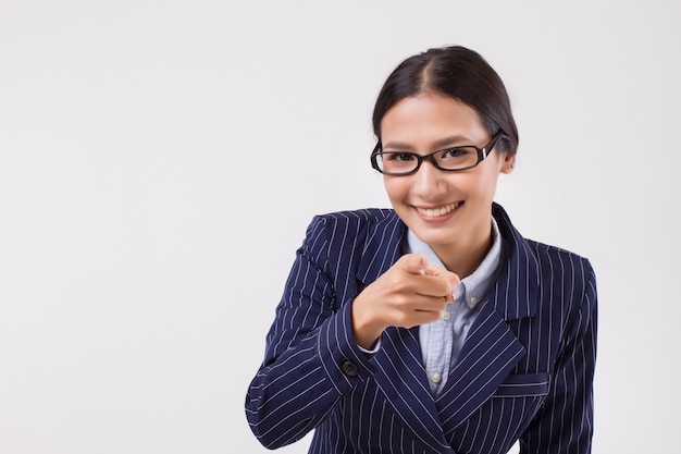 Business woman pointing at you