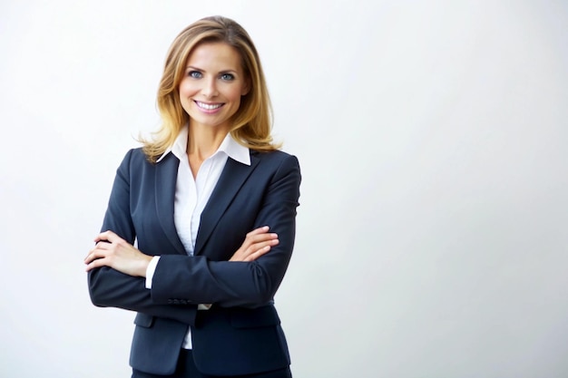 Photo a business woman standing wearing a black jacket