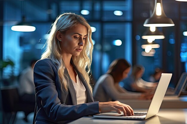 business woman Success sitting at desk working on laptop computer in office