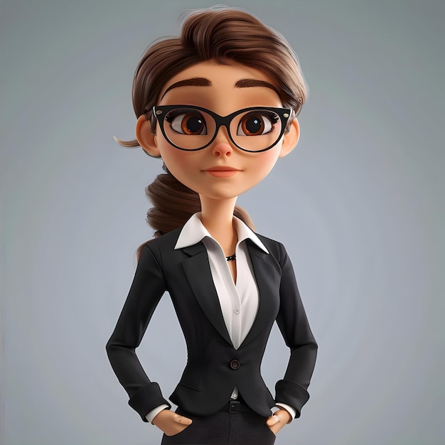 Business Woman In Suit And Glasses 3D Illustration Studio Shot