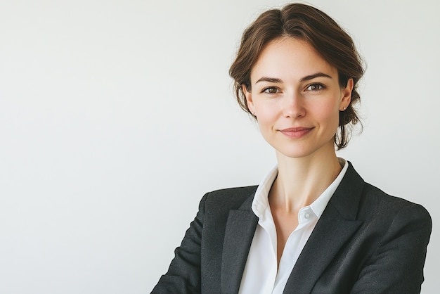 Photo business woman in a suit on a white background