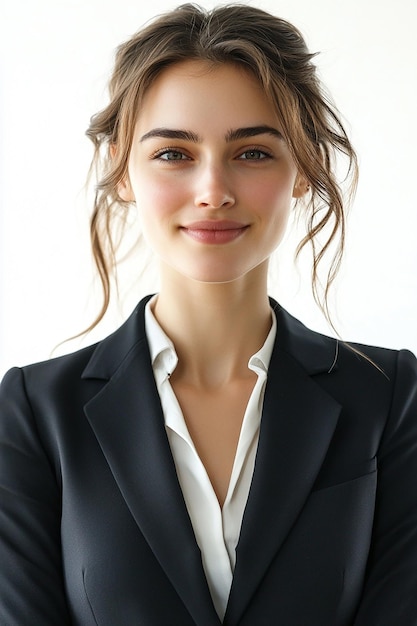 Business woman in a suit on a white background