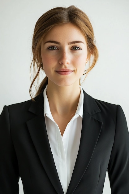 Business woman in a suit on a white background