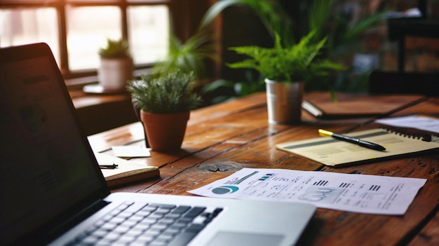 Photo business workspace of a table full of working items