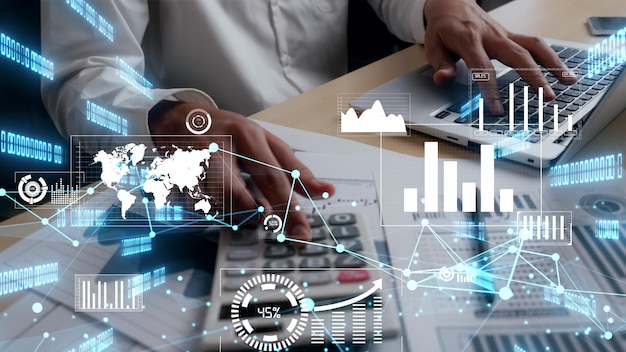 Businessman analyze conceptual data of stock market research