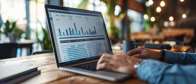 Businessman analyzing financial data on laptop screen in the office