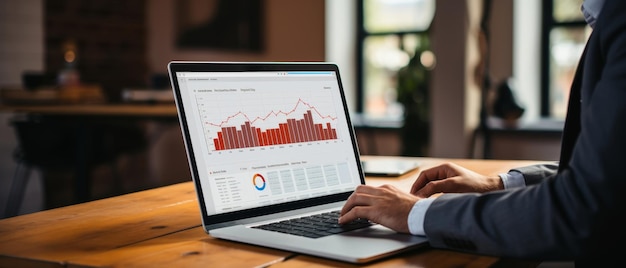 Businessman analyzing financial data on laptop screen