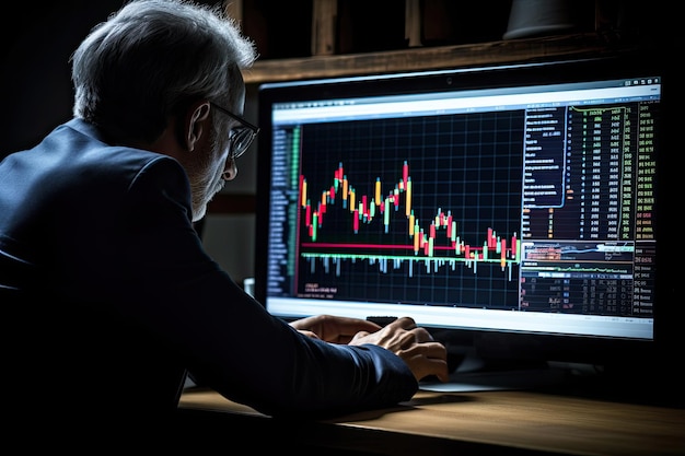 Businessman Analyzing Market on a Computer Chart