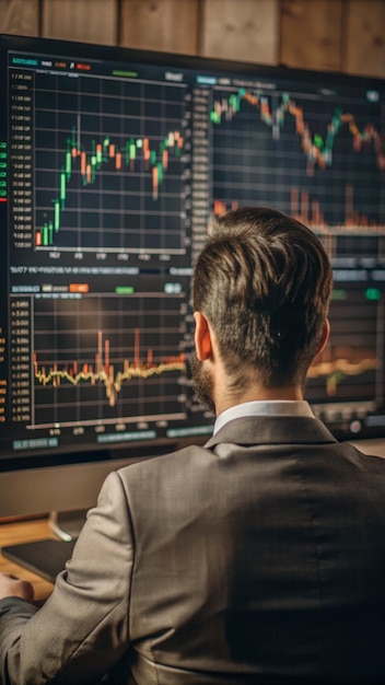 Businessman analyzing stock market data on computer