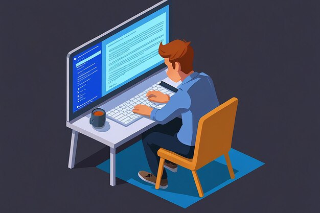 Businessman as Programmer Coding on Laptop Software Development Concept