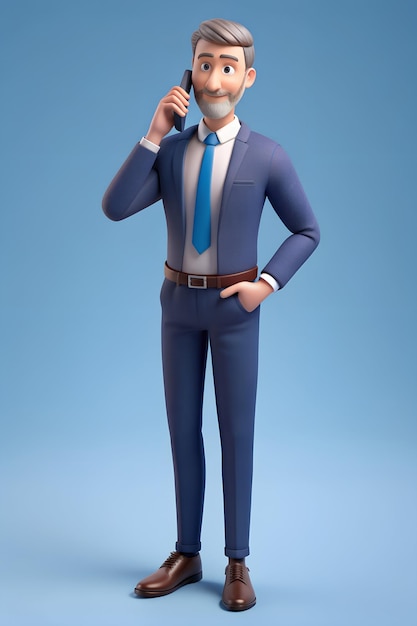 Businessman avatar standing talking by smartphone 3D rendered