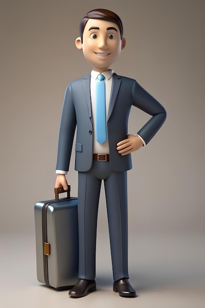 Businessman avatar standing with suitcase for travelling 3D rendered