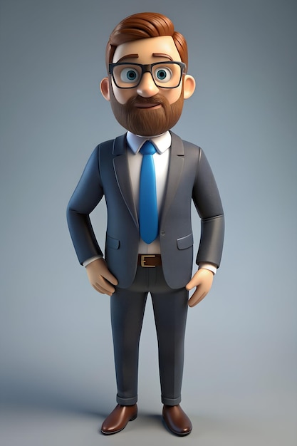 Businessman avatar with beard and eyeglasses standing 3D rendered