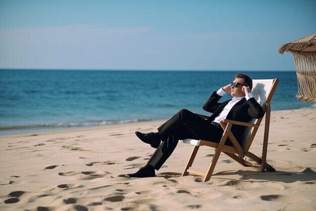 Businessman on the beach Created with generative Ai technology