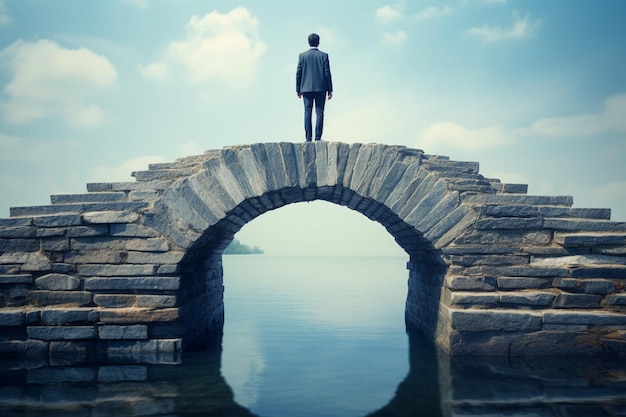 Photo businessman building a bridge to success