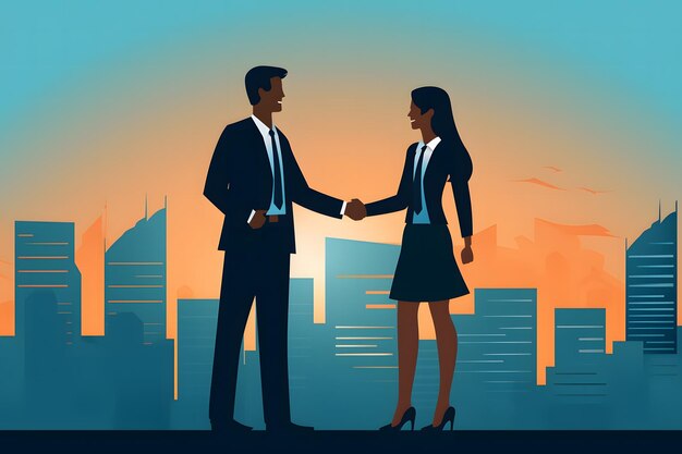 businessman and businesswoman character design shake hand building background Generated AI