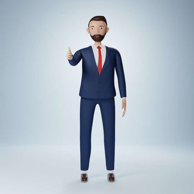 Businessman cartoon character standing and thumbs up isolated