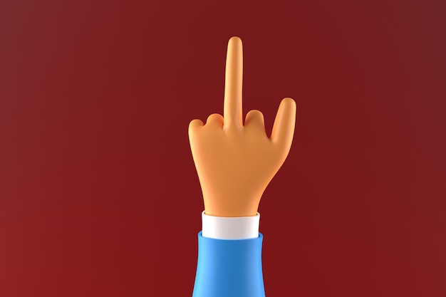 Businessman cartoon hand holding obscene middle finger gesture Red background 3d render