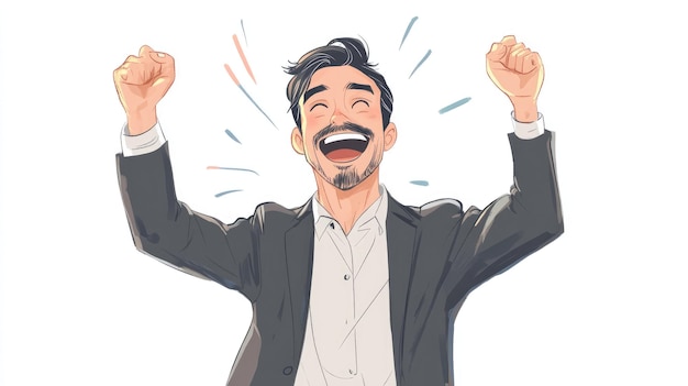 A businessman celebrating the successful completion of a team project with enthusiastic gestures